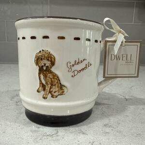 DWELL Studio GOLDEN DOODLE 16oz Ceramic Mug Brown Cream Dog Mom Gift NEW